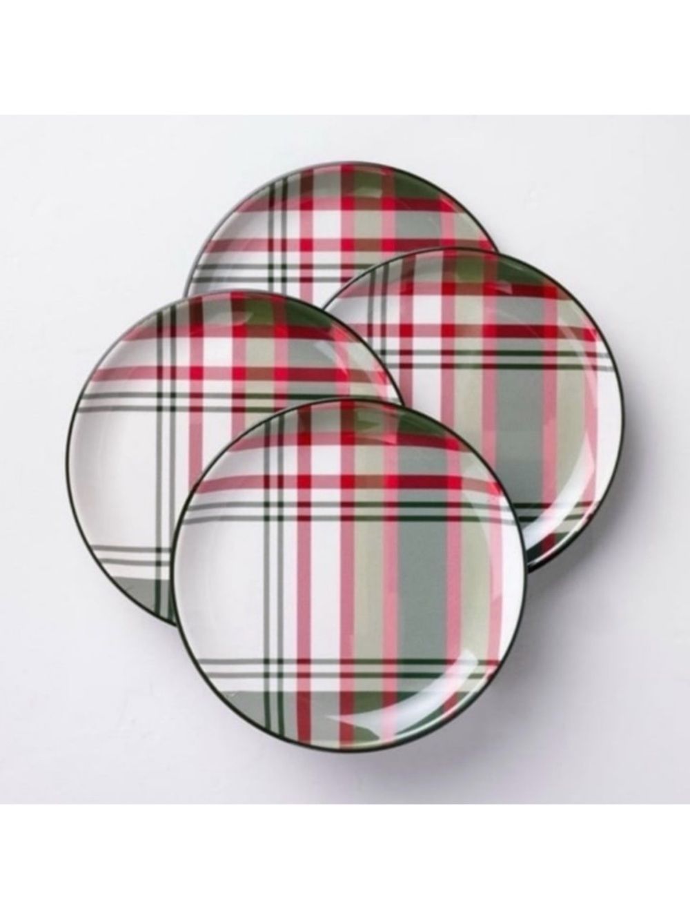 Hearth & Hand 4pk 10.5" Christmas Plaid Melamine Dinner Plates Green/Red/Cream